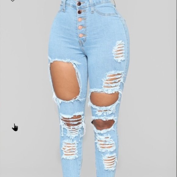 Fashion Nova Denim - FASHION NOVA  BUTTON UP DISTRESSED DENIM SIZE 1